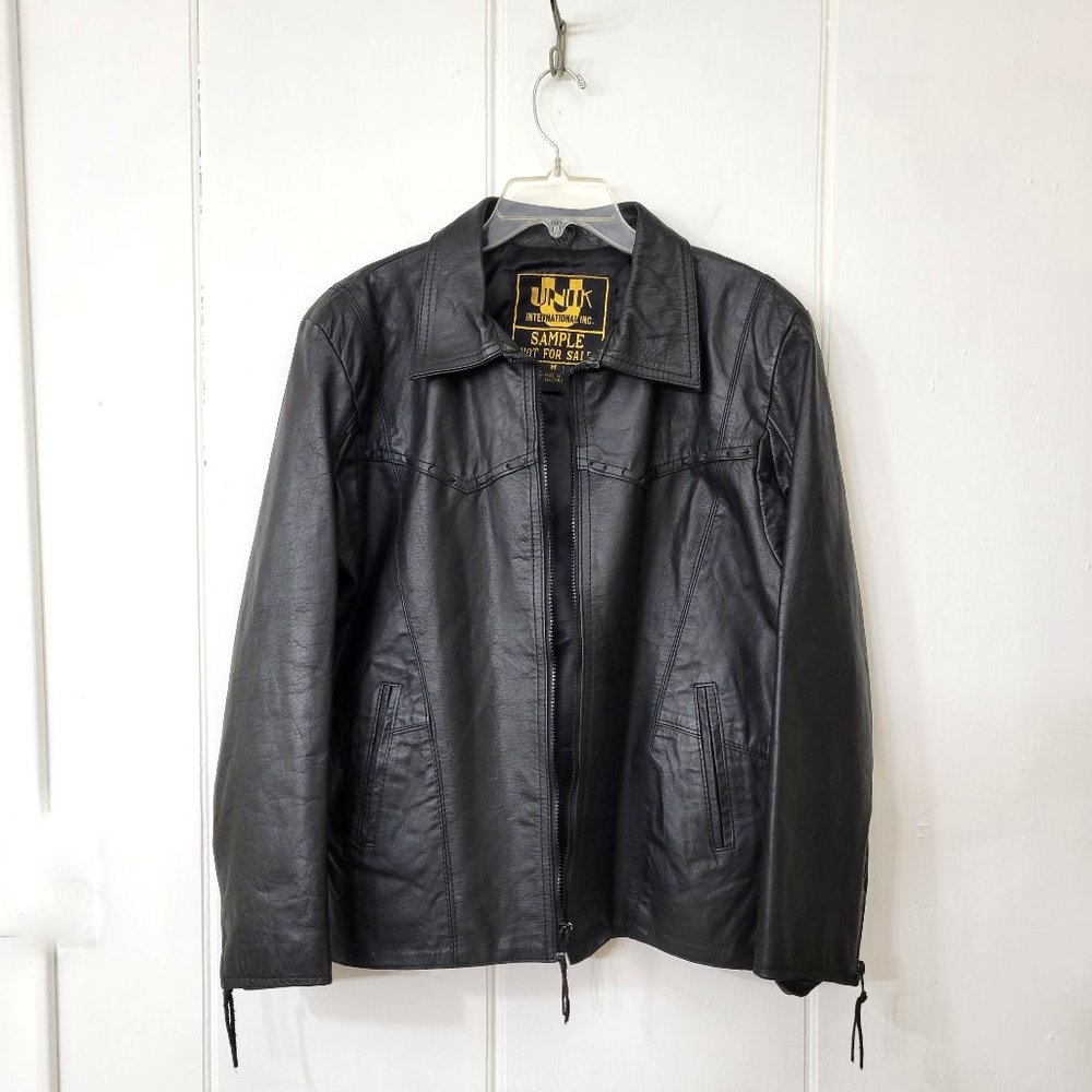 Unik International Black Leather Jacket Showroom Sample